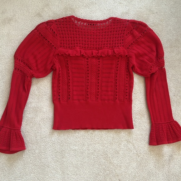 Women’s Self-Portrait Dark Red Knitted Lace Top Size Large - Picture 5 of 8